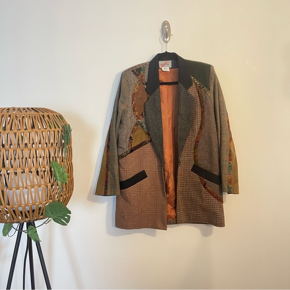 Vintage Mary Flanagan Patchwork Wool Jacket Blazer Coat Size: M